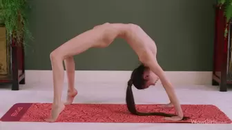 La belle mannequin Leona Mia effectue des exercices de yoga absolument nue