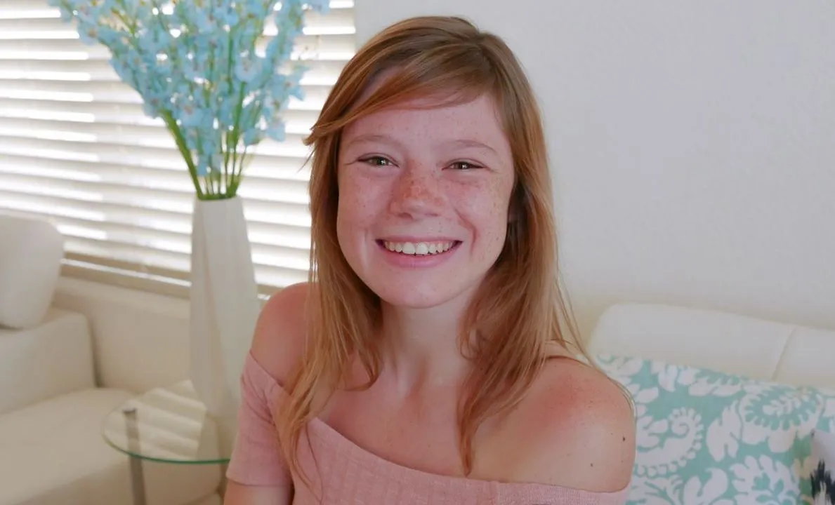 Cute Teen Redhead with Freckles Orgasms During Casting