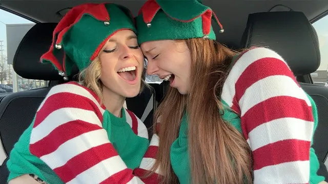 Nadia Foxx & Serenity Cox as Horny Elves Cumming in Drive Thru with Remote Co...