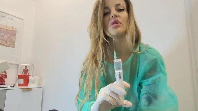"Blonde doctor with big breasts seduces her hardcore patient"