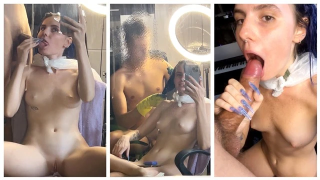 Pipe chaude pendant la teinture - Darcy Dark éjacule en bouche